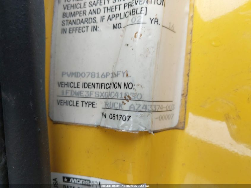 2016 Ford E-350 Cutaway VIN: 1FDWE3FSXGDC41830 Lot: 43310089