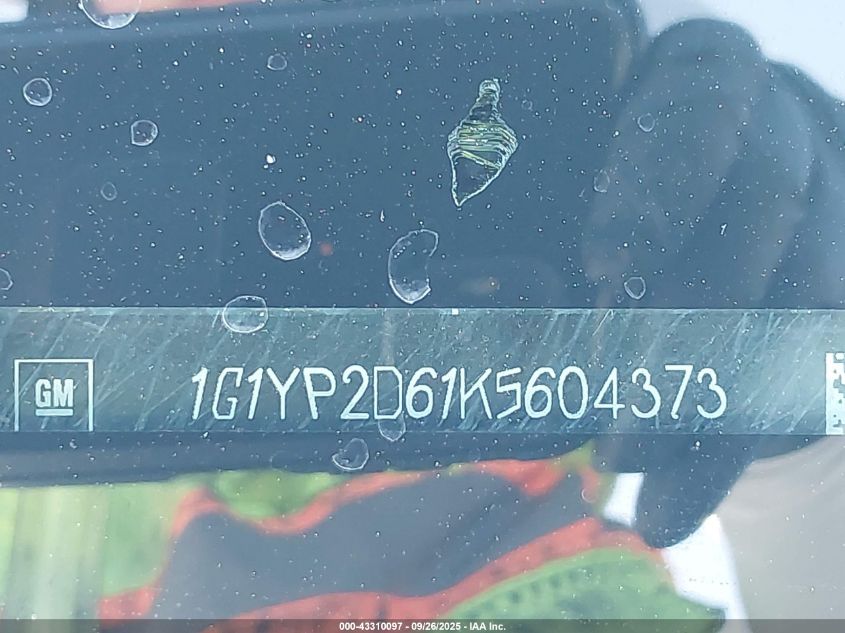 2019 Chevrolet Corvette Z06 VIN: 1G1YP2D61K5604373 Lot: 43310097