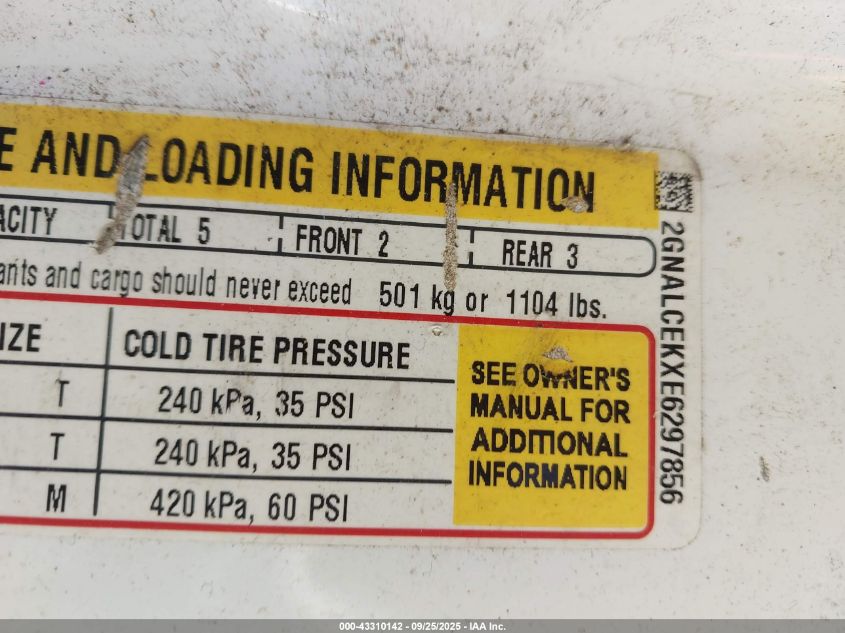 2014 Chevrolet Equinox 2Lt VIN: 2GNALCEKXE6297856 Lot: 43310142