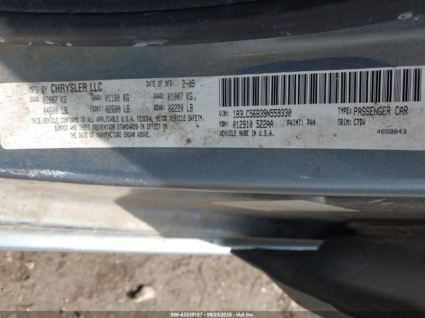 2009 Dodge Avenger Sxt VIN: 1B3LC56B39N559330 Lot: 43310187