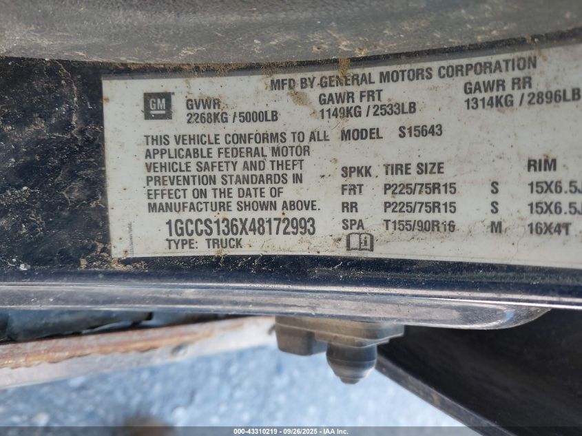 2004 Chevrolet Colorado Ls VIN: 1GCCS136X48172993 Lot: 43310219