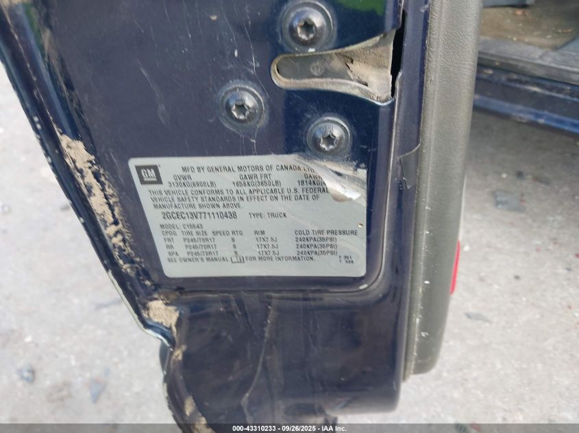 2007 Chevrolet Silverado 1500 Classic Ls VIN: 2GCEC13V771110438 Lot: 43310233
