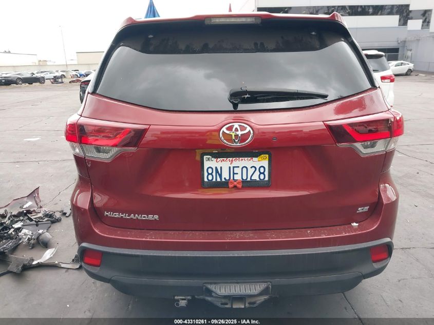 2019 Toyota Highlander Se VIN: 5TDKZRFH7KS348958 Lot: 43310261