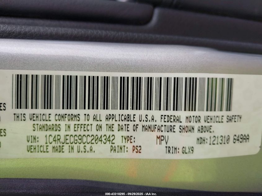 2012 Jeep Grand Cherokee Overland VIN: 1C4RJECG9CC204342 Lot: 43310295