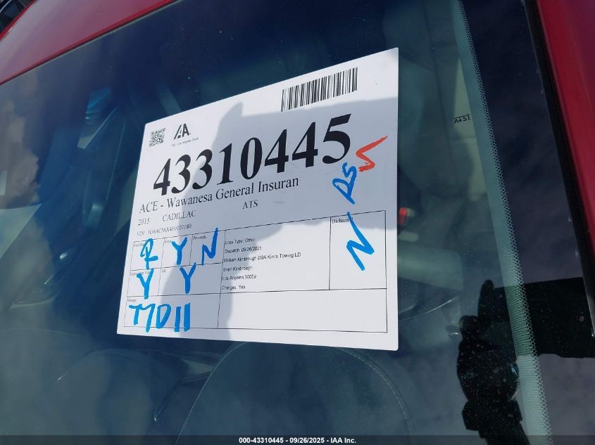 2015 Cadillac Ats Performance VIN: 1G6AC5SX4F0107180 Lot: 43310445