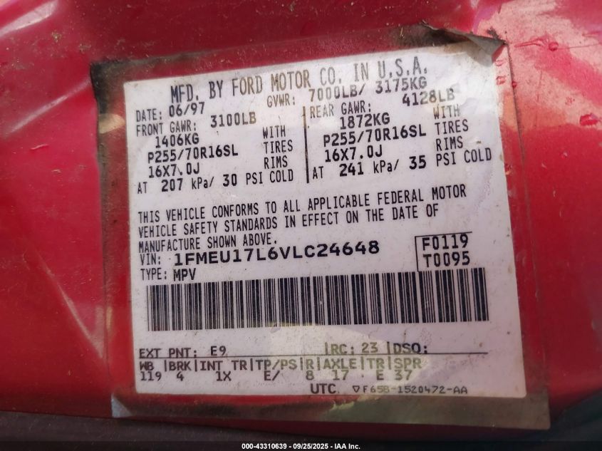 1997 Ford Expedition Eddie Bauer/Xlt VIN: 1FMEU17L6VLC24648 Lot: 43310639