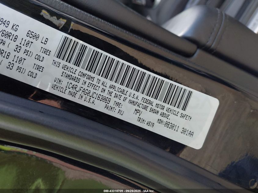 2018 Jeep Grand Cherokee Laredo E 4X4 VIN: 1C4RJFAG0JC163069 Lot: 43310709