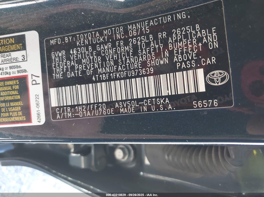 2015 TOYOTA CAMRY SE - 4T1BF1FK0FU973639