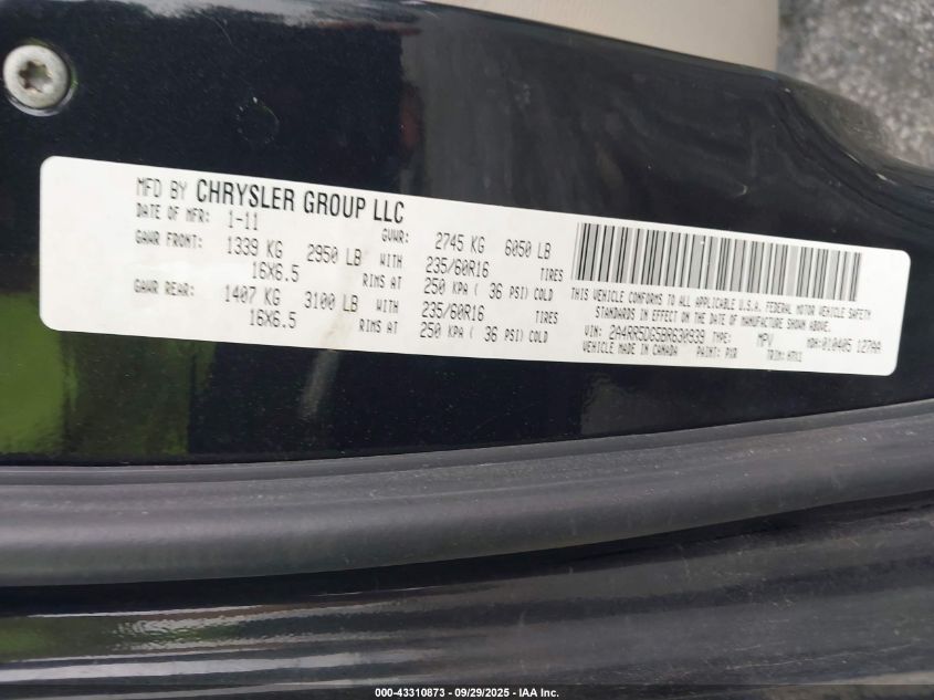 2011 Chrysler Town & Country Touring VIN: 2A4RR5DG5BR630939 Lot: 43310873