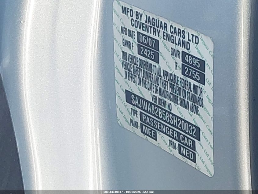 2008 Jaguar Xj Vanden Plas VIN: SAJWA82B58SH20032 Lot: 43310947