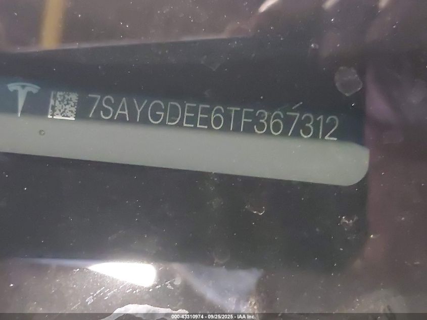 2026 Tesla Model Y Long Range Dual Motor All-Wheel Drive/Long Range Launch Series VIN: 7SAYGDEE6TF367312 Lot: 43310974