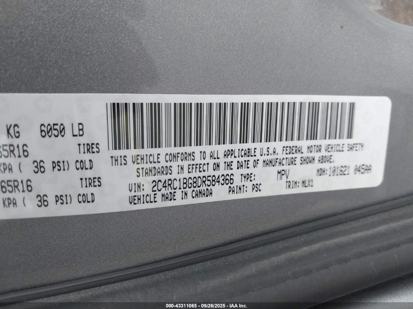 2013 Chrysler Town & Country Touring VIN: 2C4RC1BG8DR584366 Lot: 43311065