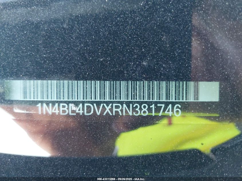 2024 Nissan Altima Sv Fwd VIN: 1N4BL4DVXRN381746 Lot: 43311066