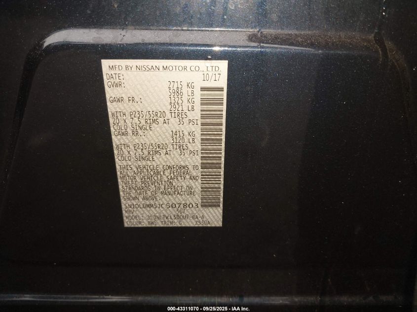 2018 Infiniti Qx60 VIN: 5N1DL0MM5JC507803 Lot: 43311070