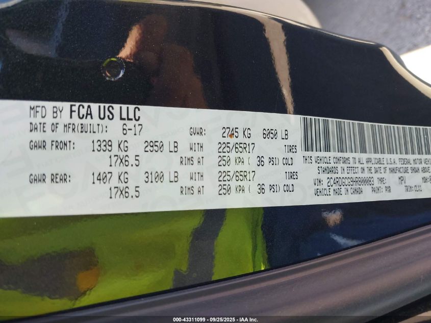 2017 Dodge Grand Caravan Sxt VIN: 2C4RDGCG9HR800083 Lot: 43311099