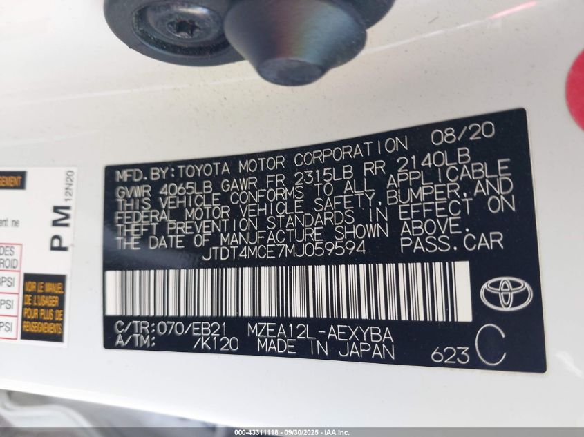 2021 Toyota Corolla Xse VIN: JTDT4MCE7MJ059594 Lot: 43311118