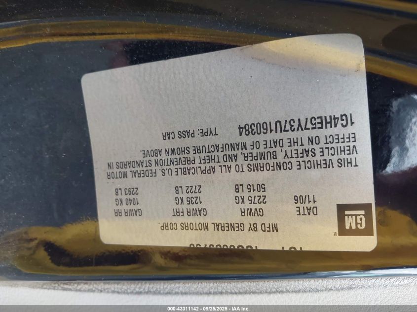 2007 Buick Lucerne Cxs VIN: 1G4HE57Y37U160384 Lot: 43311142