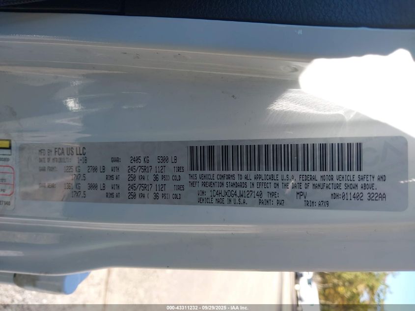 2018 JEEP WRANGLER UNLIMITED SPORT S 4X4 1C4HJXDG4JW127140