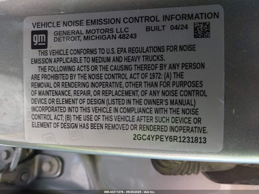 2024 Chevrolet Silverado 2500Hd 4Wd Standard Bed Ltz VIN: 2GC4YPEY6R1231813 Lot: 43311276