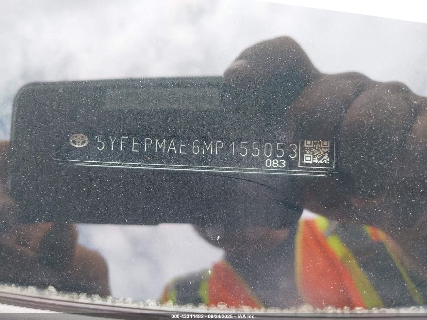 2021 Toyota Corolla Le VIN: 5YFEPMAE6MP155053 Lot: 43311482