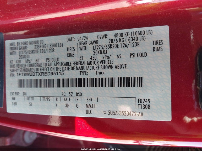 2024 FORD F-250 LARIAT - 1FT8W2BTXRED95115