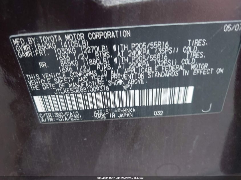 2008 Scion Xb VIN: JTLKE50E881009378 Lot: 43311557