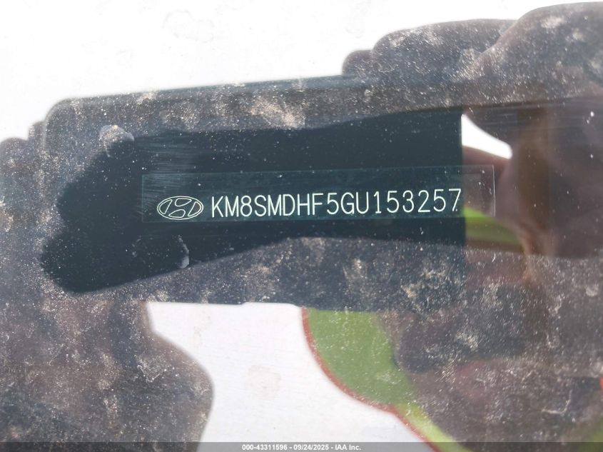 2016 Hyundai Santa Fe Se VIN: KM8SMDHF5GU153257 Lot: 43311596