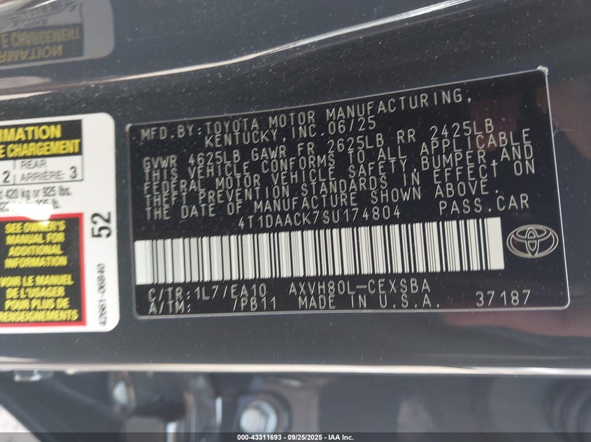 2025 TOYOTA CAMRY SE - 4T1DAACK7SU174804