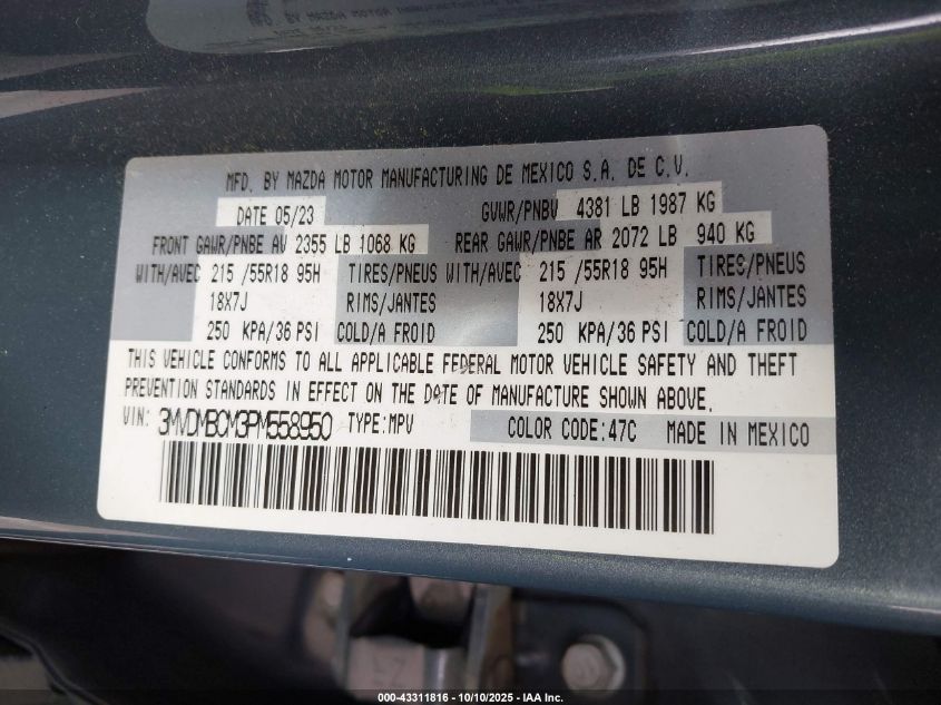 2023 Mazda Cx-30 2.5 S Carbon Edition VIN: 3MVDMBCM3PM558950 Lot: 43311816