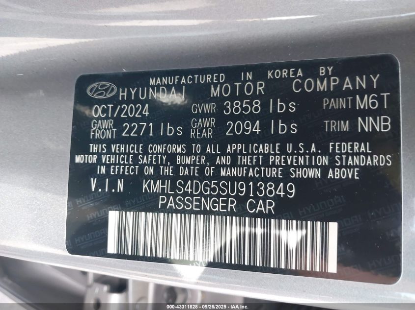 2025 Hyundai Elantra Sel Convenience VIN: KMHLS4DG5SU913849 Lot: 43311828