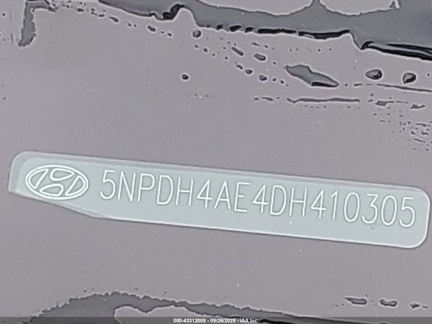 2013 Hyundai Elantra Gls VIN: 5NPDH4AE4DH410305 Lot: 43312008