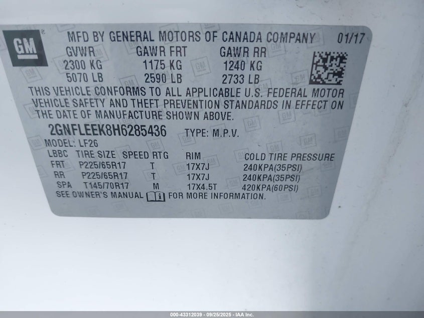 2017 Chevrolet Equinox Ls VIN: 2GNFLEEK8H6285436 Lot: 43312039