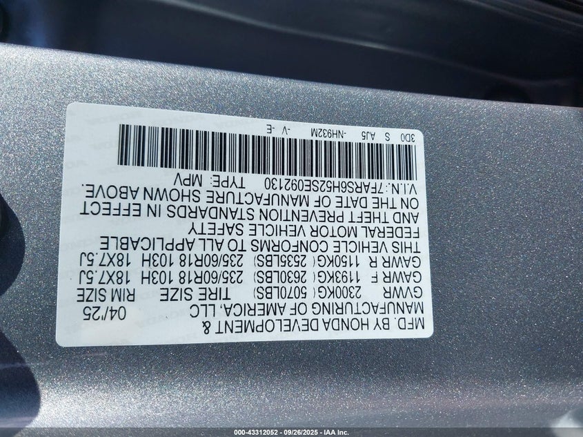 2025 HONDA CR-V HYBRID SPORT - 7FARS6H52SE092130