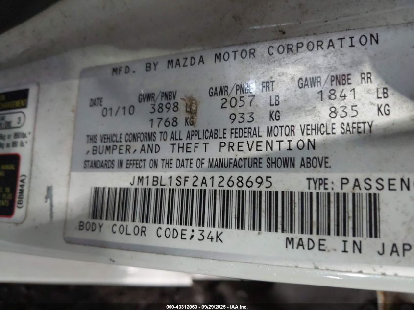 2010 Mazda Mazda3 I Sport VIN: JM1BL1SF2A1268695 Lot: 43312060