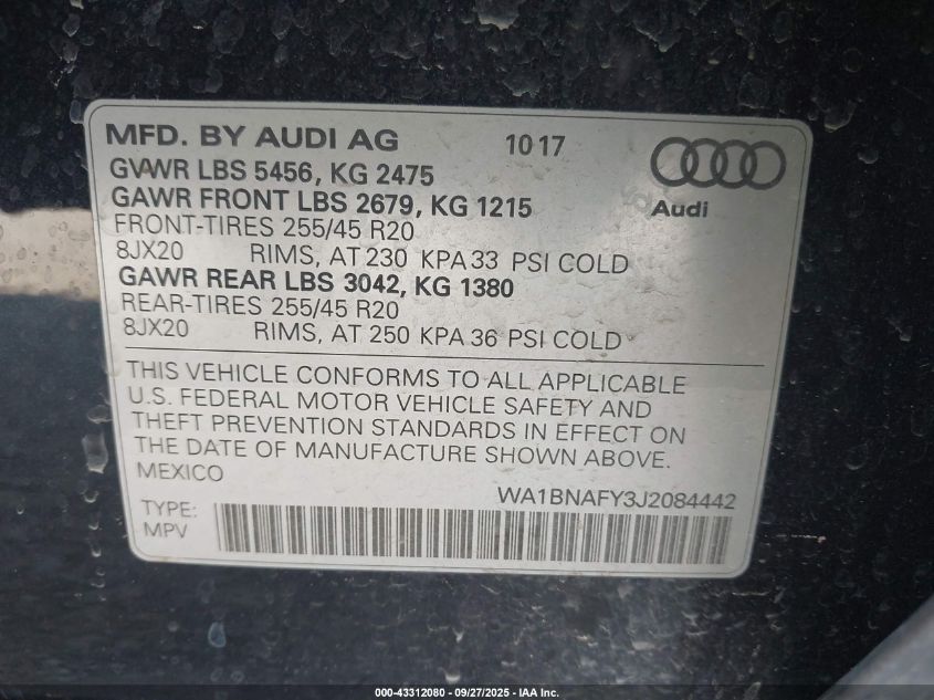 2018 Audi Q5 2.0T Premium/2.0T Tech Premium VIN: WA1BNAFY3J2084442 Lot: 43312080