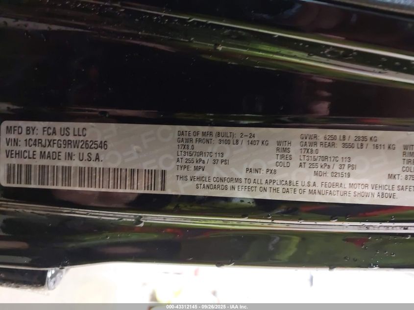 2024 Jeep Wrangler 4-Door Rubicon 4X4 VIN: 1C4RJXFG9RW262546 Lot: 43312145
