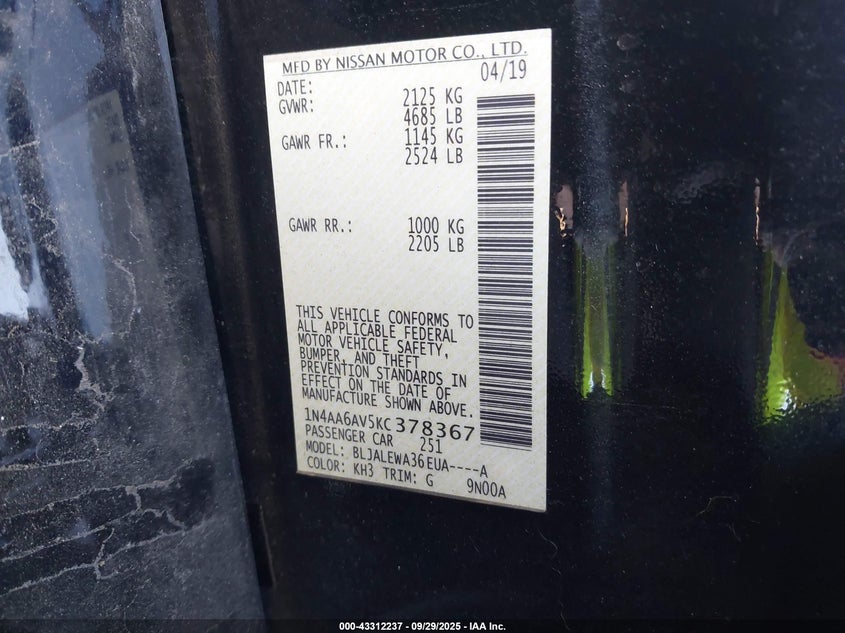 2019 NISSAN MAXIMA 3.5 SL - 1N4AA6AV5KC378367