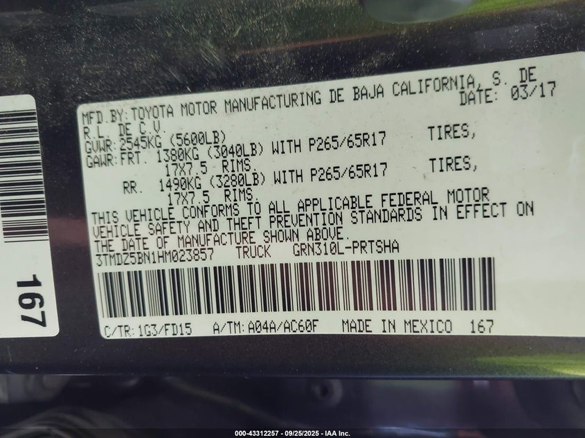 2017 TOYOTA TACOMA TRD SPORT 3TMDZ5BN1HM023857