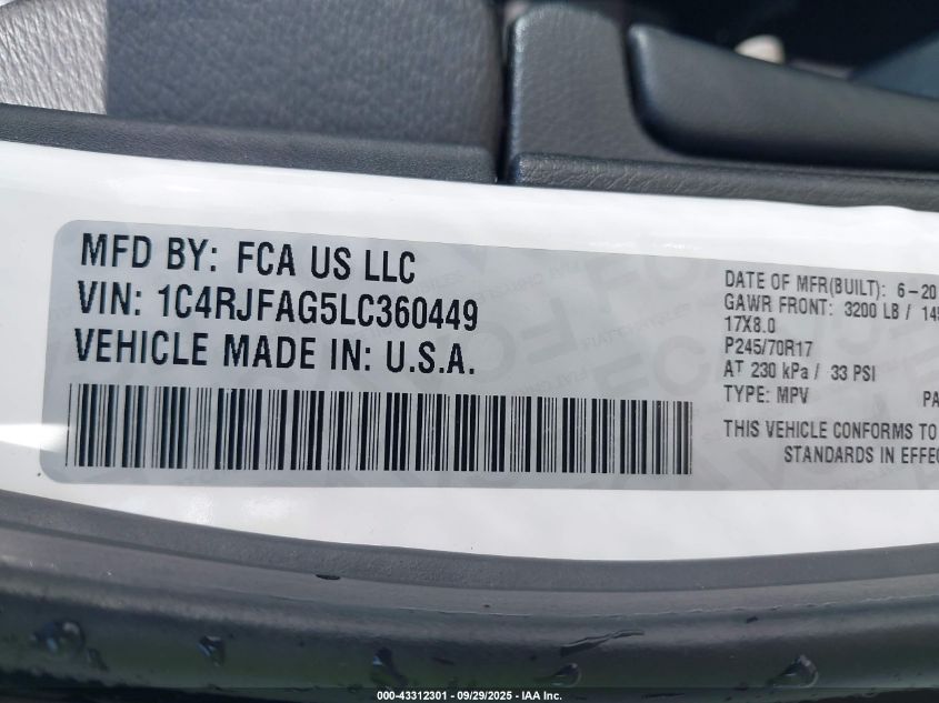 2020 Jeep Grand Cherokee Laredo E 4X4 VIN: 1C4RJFAG5LC360449 Lot: 43312301