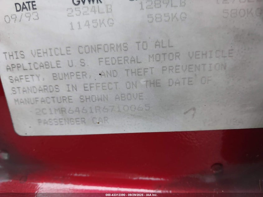 1994 GEO METRO HATCHBACK 1.0L I3 FI F