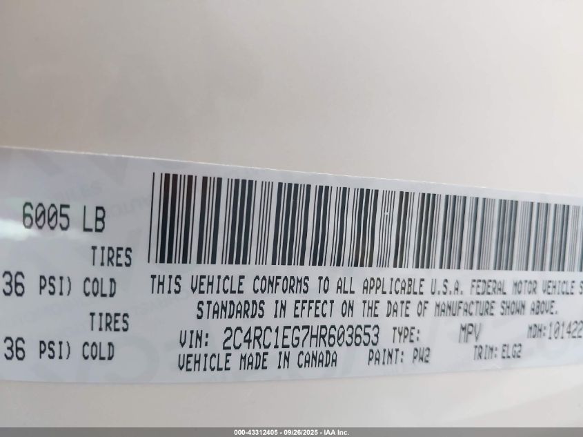 2017 Chrysler Pacifica Touring-L Plus VIN: 2C4RC1EG7HR603653 Lot: 43312405