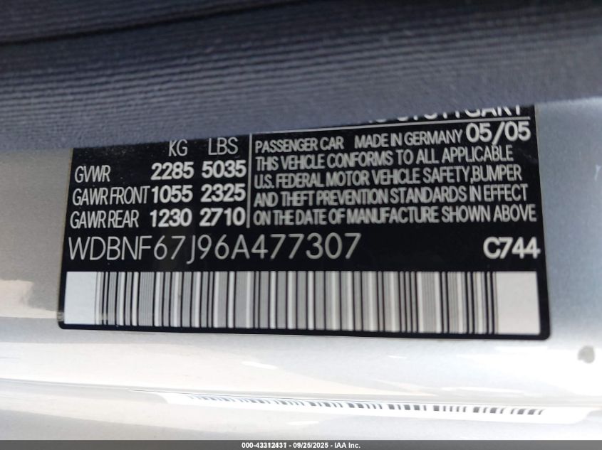 2006 Mercedes-Benz S 350 VIN: WDBNF67J96A477307 Lot: 43312431