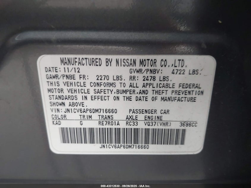 2013 INFINITI G37 JOURNEY - JN1CV6AP6DM716660