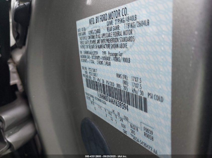 2006 Lincoln Ls V8 VIN: 1LNHM87A46Y639394 Lot: 43312600