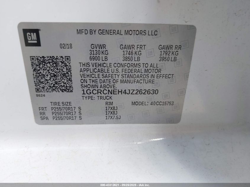 2018 Chevrolet Silverado 1500 Wt VIN: 1GCRCNEH4JZ262630 Lot: 43312621