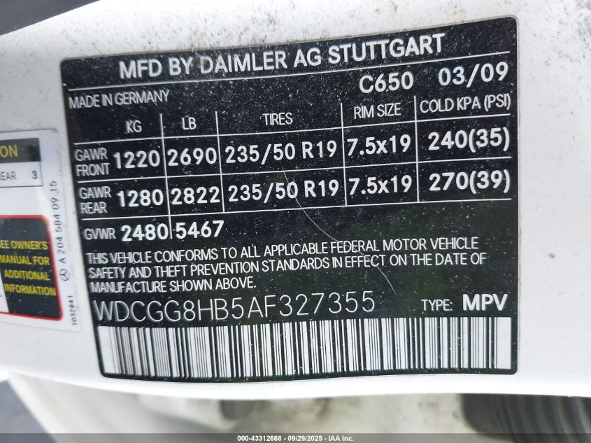 2010 Mercedes-Benz Glk 350 4Matic VIN: WDCGG8HB5AF327355 Lot: 43312668