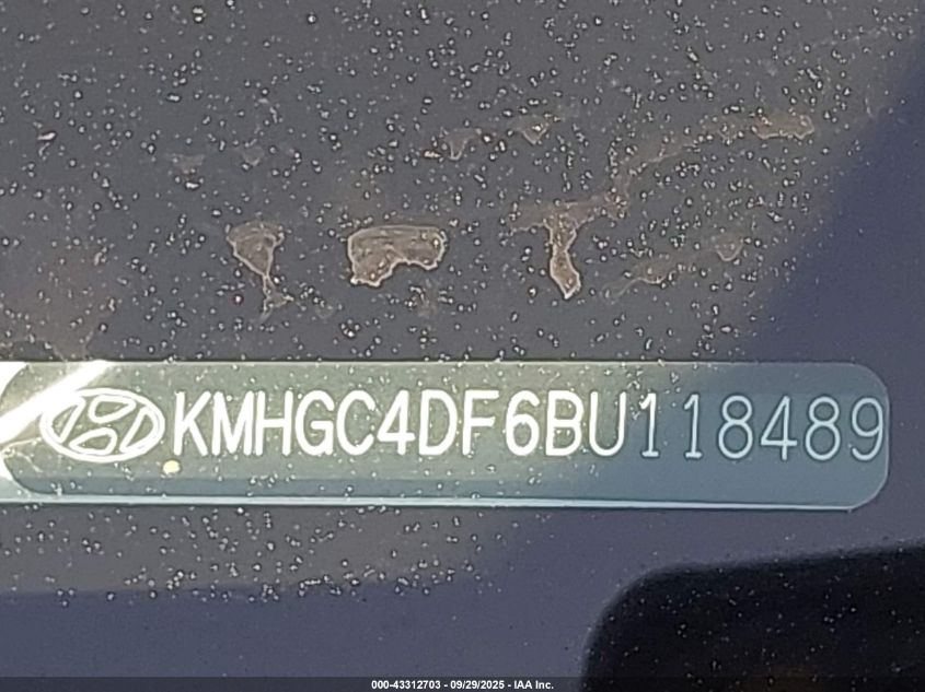 2011 Hyundai Genesis 4.6 VIN: KMHGC4DF6BU118489 Lot: 43312703