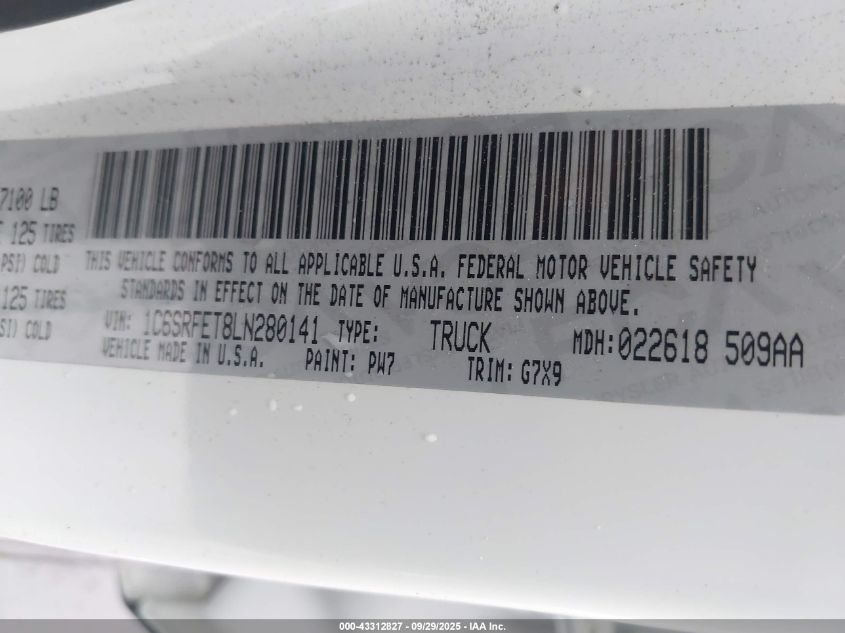 2020 Ram 1500 Rebel 4X4 6'4 Box VIN: 1C6SRFET8LN280141 Lot: 43312827