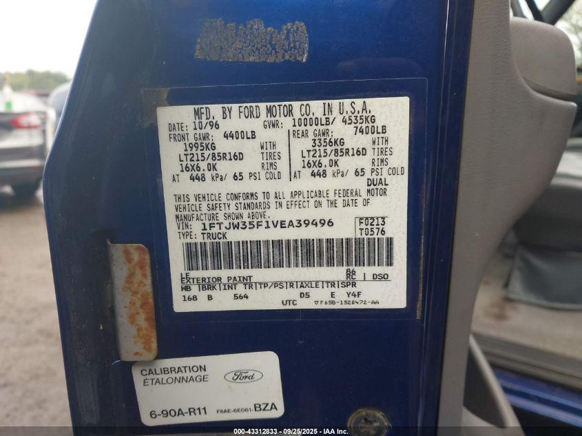 1997 Ford F-350 Xl VIN: 1FTJW35F1VEA39496 Lot: 43312833