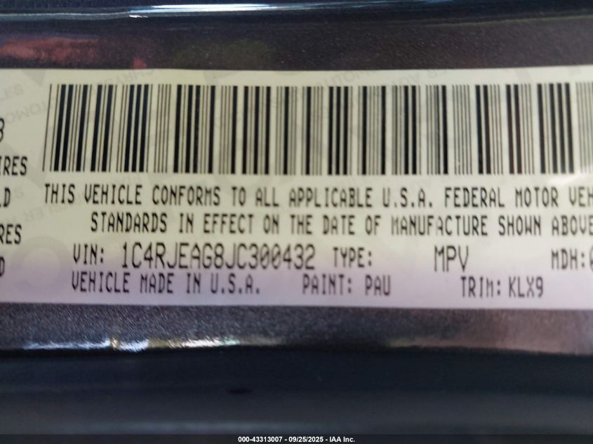 2018 Jeep Grand Cherokee Altitude 4X2 VIN: 1C4RJEAG8JC300432 Lot: 43313007